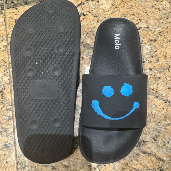Molo Kids Black Slides with Blue Smiley size 33/34